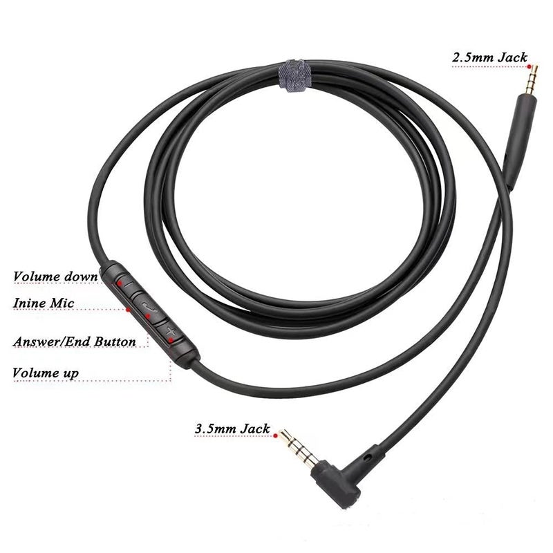Cypher.V Replacement Aux Extension Cable Cord Wire,for Bose QuietComfort QC25 QC35 Sound Link SoundTrue On Ear Headphones with in Line Mic Volume Control (Black) - Image 4
